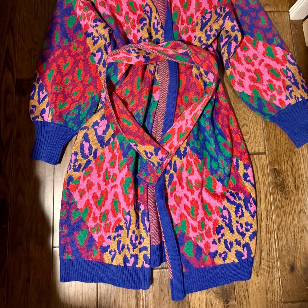 RARE !!! Colorful Leopard Print Cardigan - Picture 3 of 3